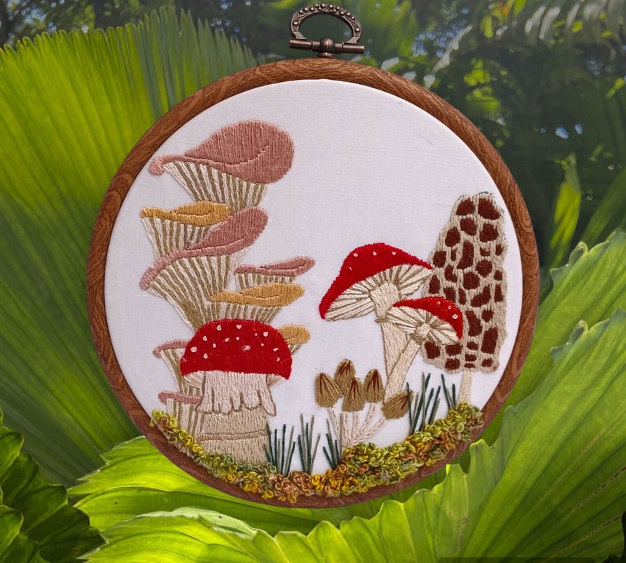 Mushroom Embroidery Hoop, Toadstool Embroidery Hoop, Nature Embroidery, Hand Emb