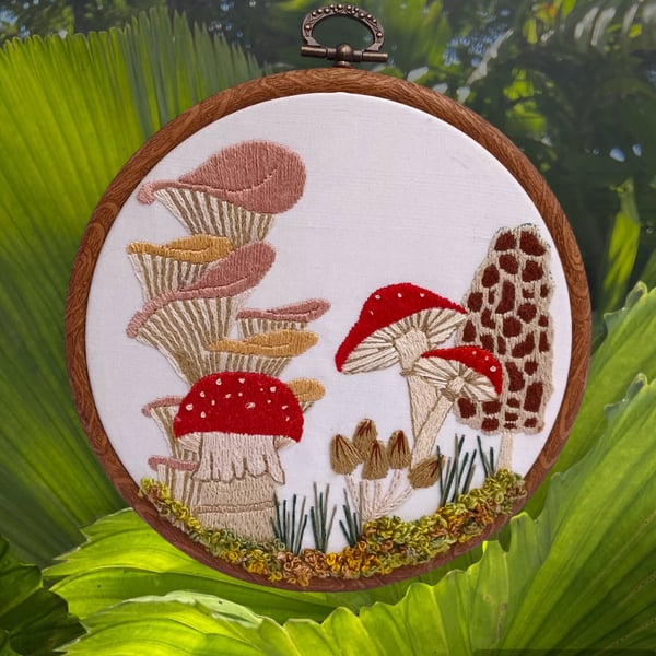 Mushroom Embroidery Hoop, Toadstool Embroidery Hoop, Nature Embroidery, Hand Emb