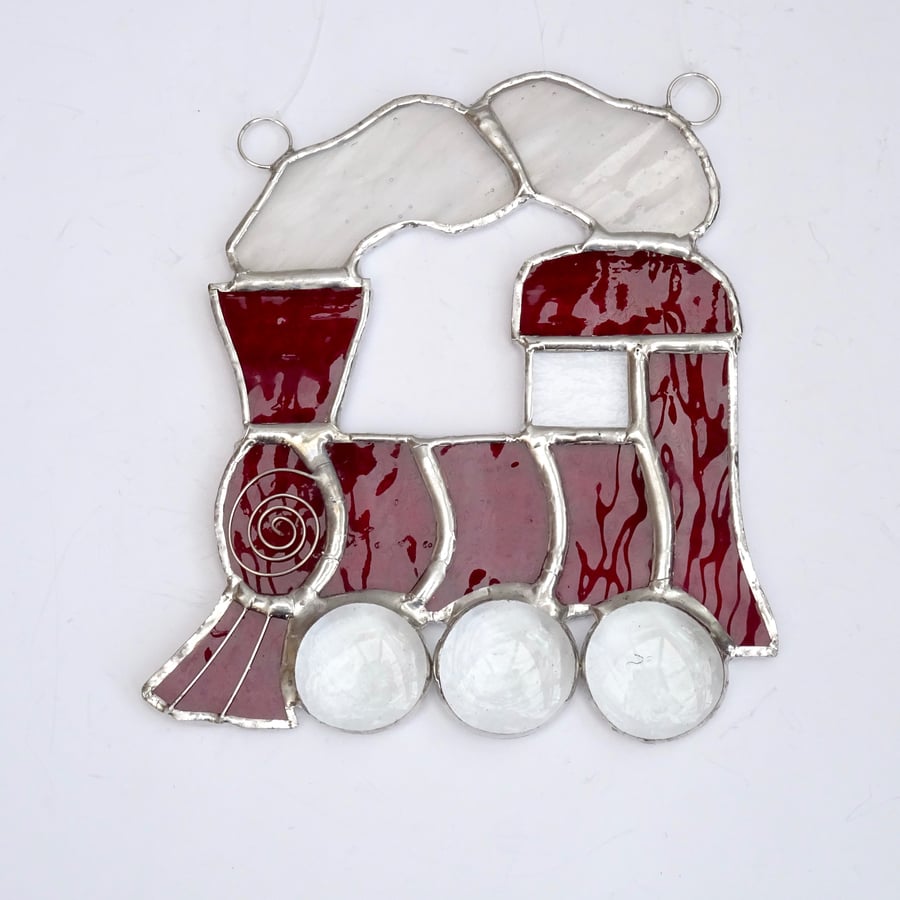 Stained Glass Train Suncatcher - Handmade Hanging Decoration - Red