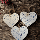 Hanging Ceramic Heart Blue Speckled Gift. Christmas Tree Ornament 