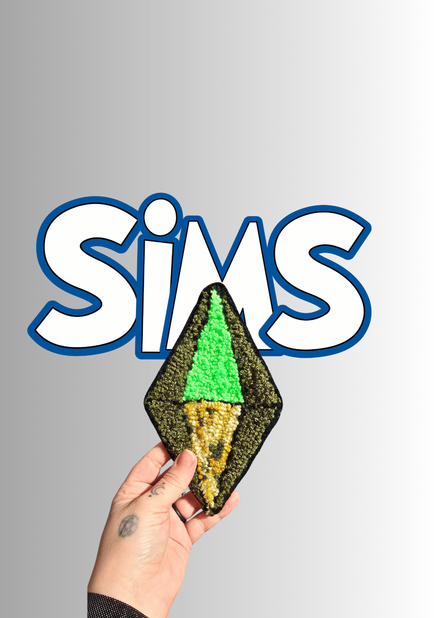 The Sims Inspired Green Energy Punch Needle Plumbob Mug Rug Coaster