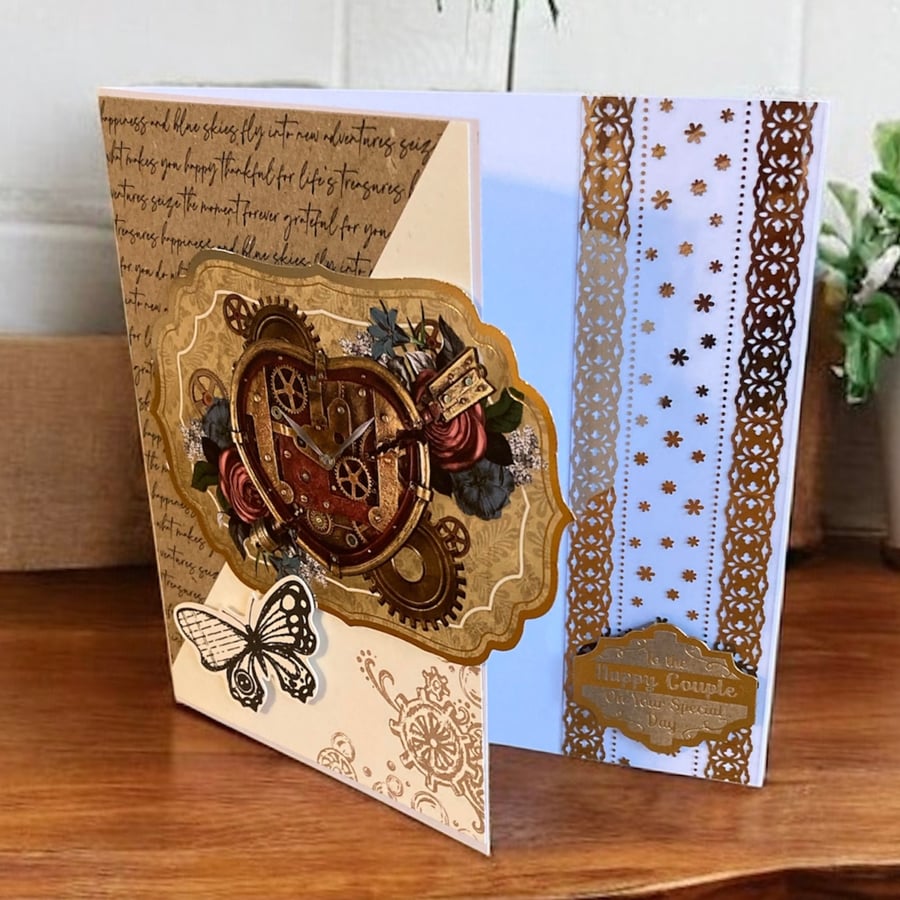 Steampunk “Heart & Cogs” Card, Perfect for Weddings, Engagements & Anniversaries