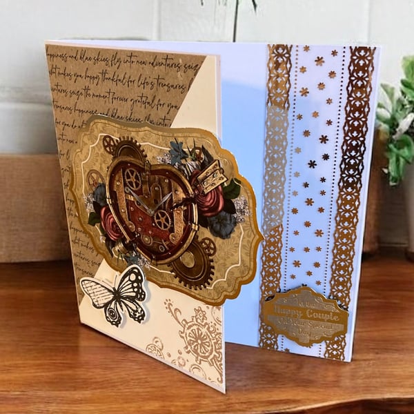 Steampunk “Heart & Cogs” Card, Perfect for Weddings, Engagements & Anniversaries