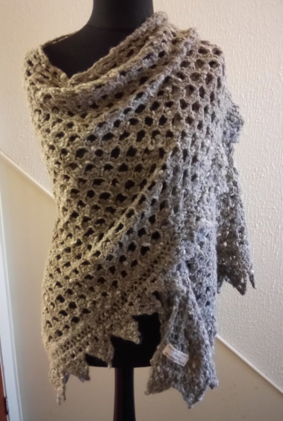 Handspun, Hand-knitted Shawl in Pure Soay Wool