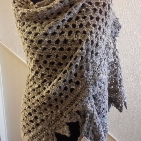 Handspun, Hand-knitted Shawl in Pure Soay Wool