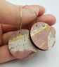 Pink, White, Grey and Yellow hand printed earrings - Image 4