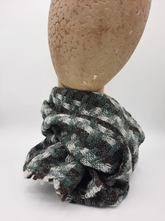 Mid-century 'tidy' lambswool scarf – blue-green blocks