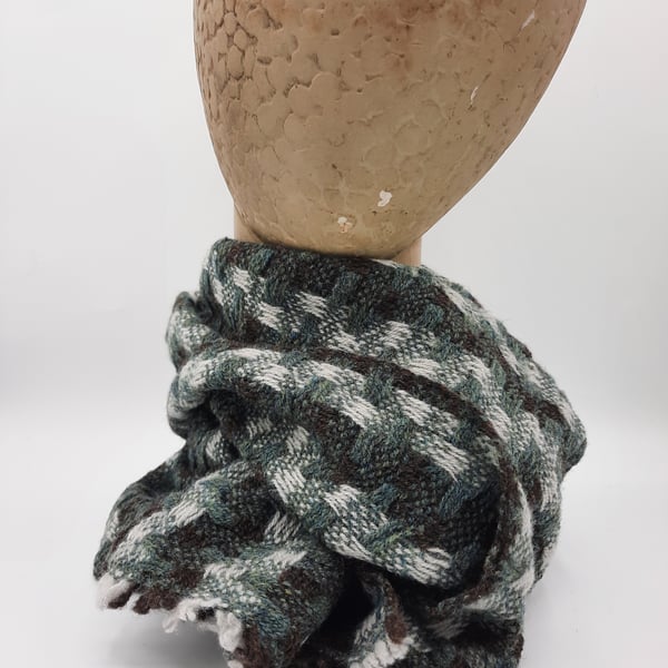 Mid-century 'tidy' lambswool scarf – blue-green blocks