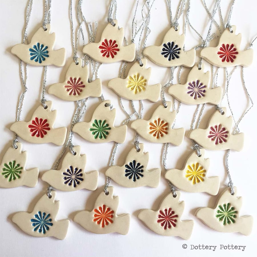 Tiny doves pottery Christmas decorations LUCKY DIP pottery bird