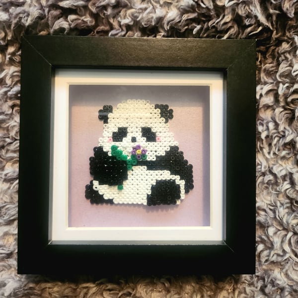 Box framed hama bead panda 