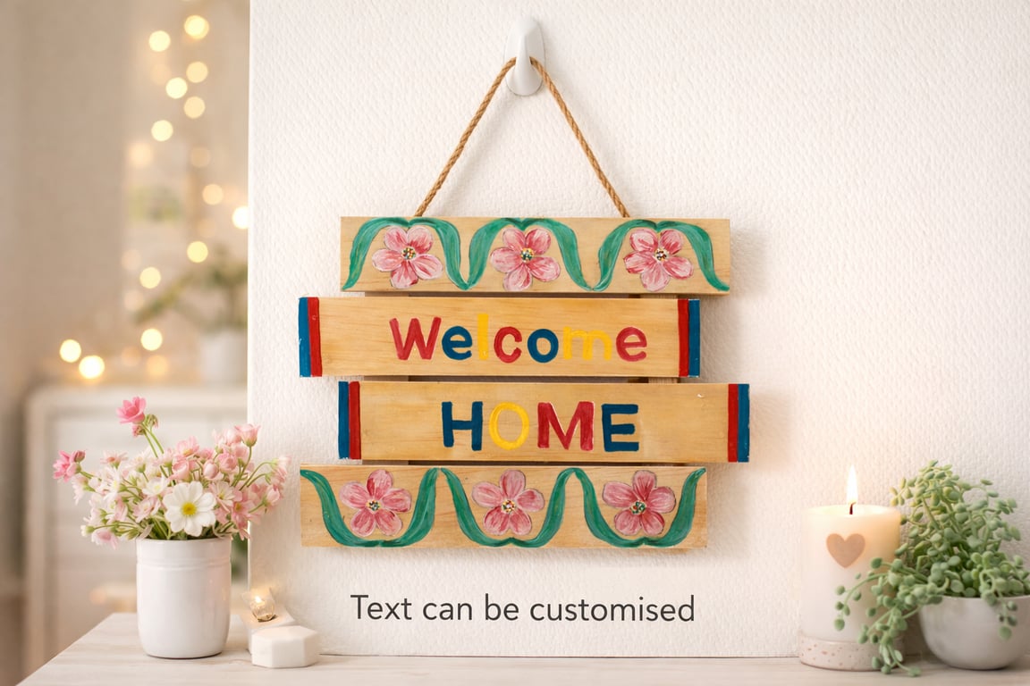 Hand-Painted Wooden Hanging Sign – Personalised Door or Wall Décor