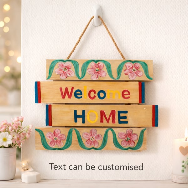 Hand-Painted Wooden Hanging Sign – Personalised Door or Wall Décor