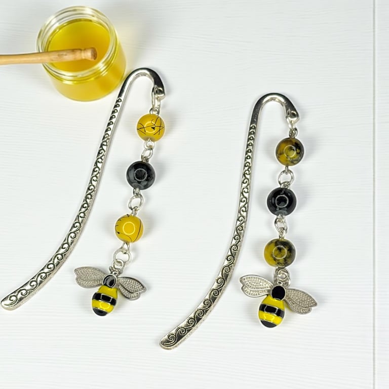 Bee Inspired Beaded Metal Bookmarks,Gifts for book lovers.