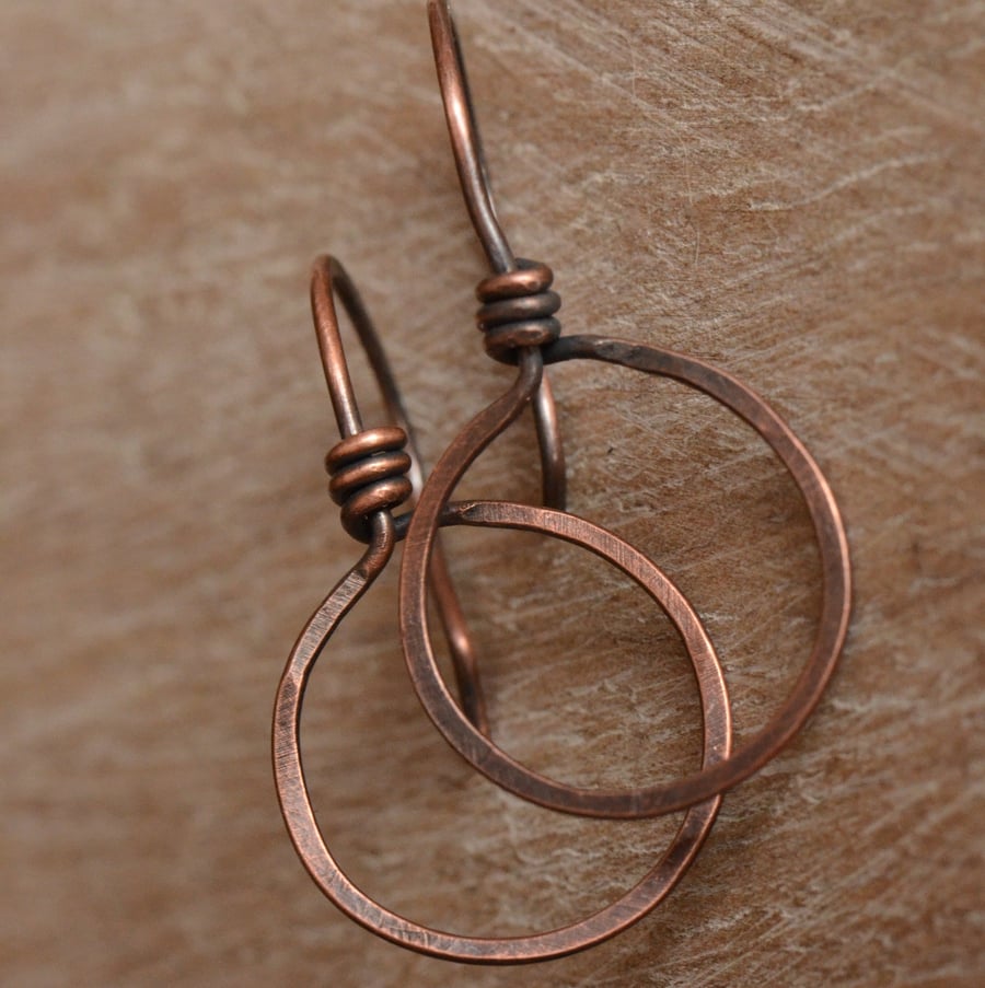 Handmade Small Copper Hoop Earrings