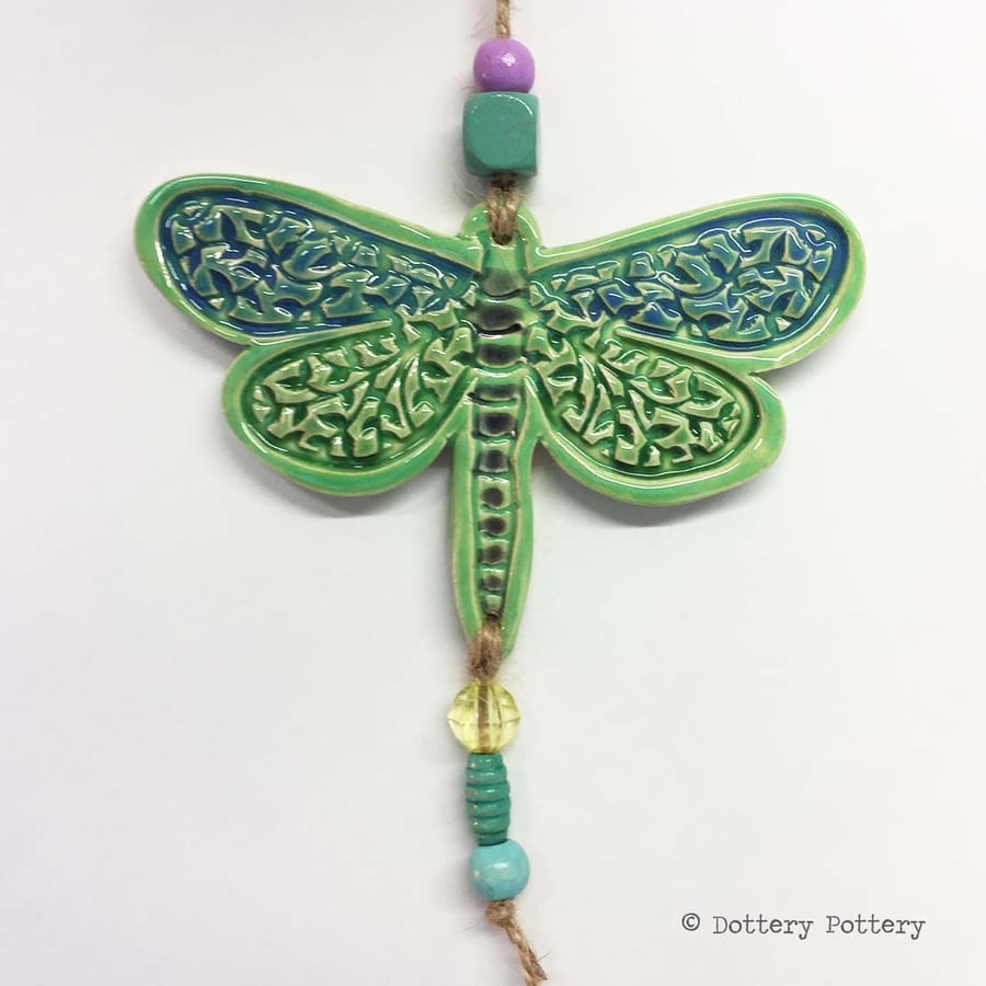 Pottery Dragonfly decoration ceramic insect with beads hanging decoration