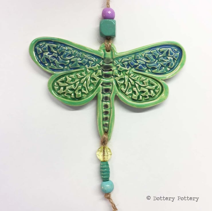 Pottery Dragonfly decoration ceramic insect wit... - Folksy