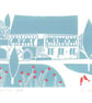 Hospitium York, Wedding venue, Lino Print. Original Linocut Teal and Red - Image 1