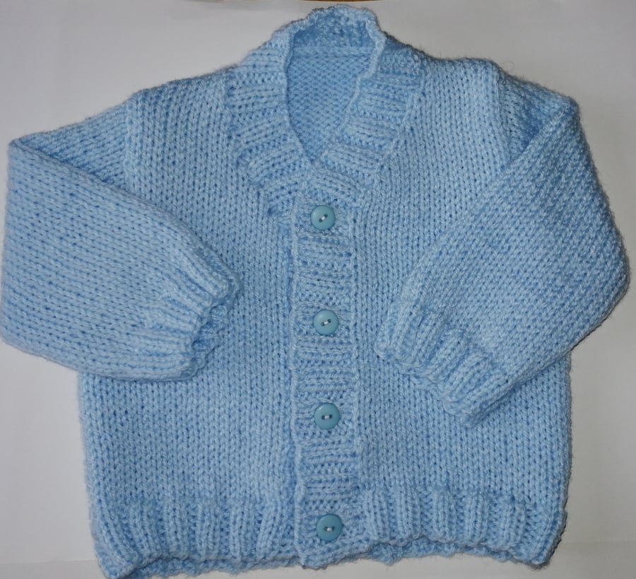 Baby boys 0-6 hand knitted baby blue cardigan