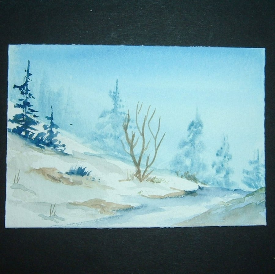 Art painting aceo SFA original paintings snowscene landscape 77