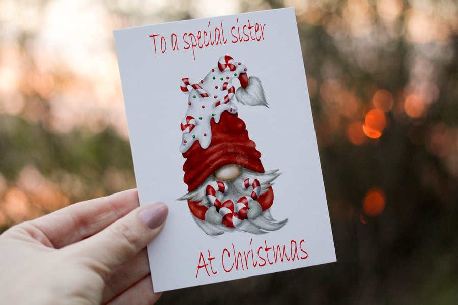 Special Sister Gnome Christmas Card, Sister Christmas Card, Personalized Card