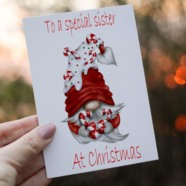 Special Sister Gnome Christmas Card, Sister Christmas Card, Personalized Card