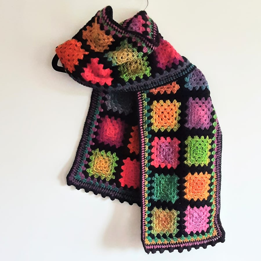 Scarf. Granny square crochet scarf. Free first class UK postage