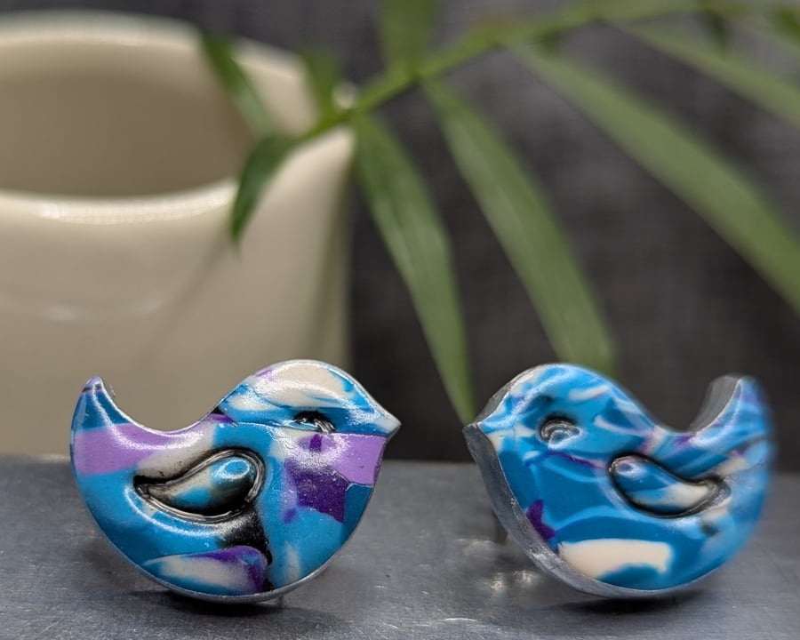 Little blue birds handmade earrings
