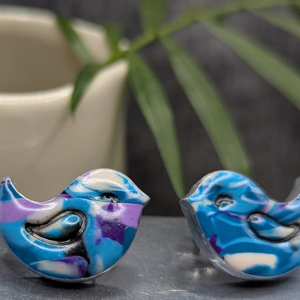 Little blue birds handmade earrings
