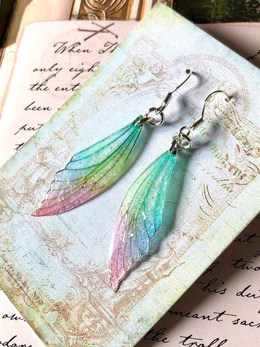 Dainty Pastel Coloured Sterling Silver Fairy Wing Earrings Style 3