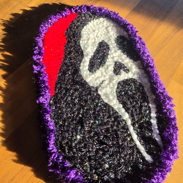 Ghostface inspired Punch Needle Glasses Holder, Handmade Horror Decor 