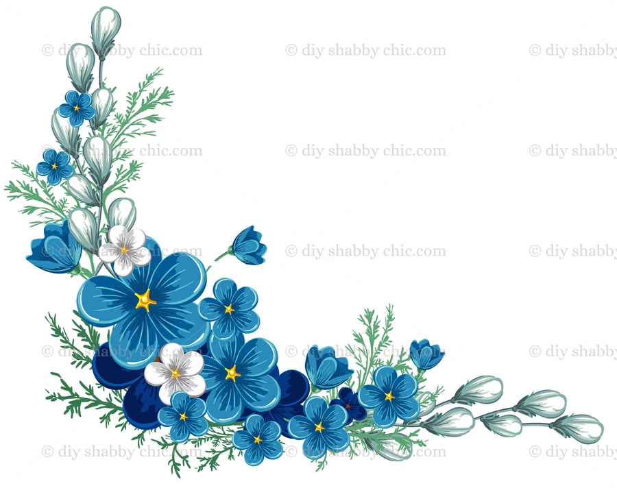 Waterslide Wood Furniture Vintage Image Transfer Shabby Chic Corner Blue Flowers
