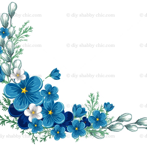 Waterslide Wood Furniture Vintage Image Transfer Shabby Chic Corner Blue Flowers