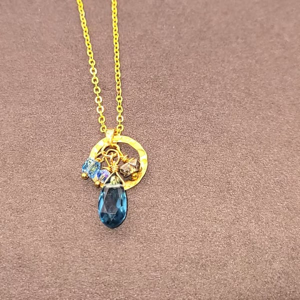 Blue Tourmaline Drop Pendant with Swarovski Crystals - Enhance Your Style!