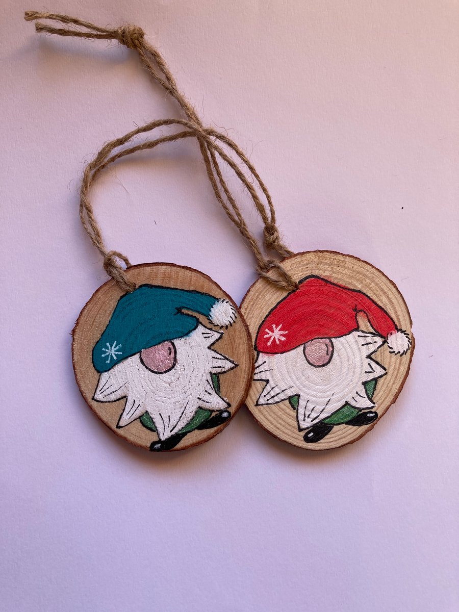 2 hand painted Christmas gnomes