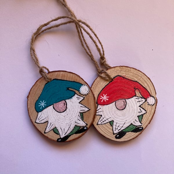 2 hand painted Christmas gnomes