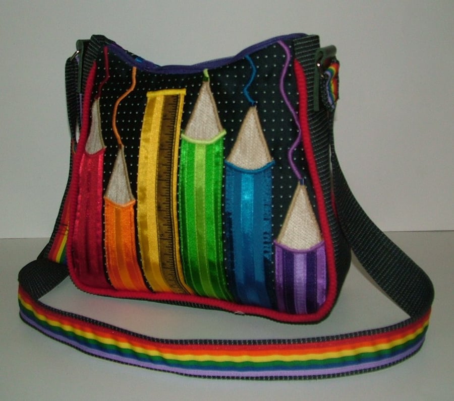 Small Navy & multi coloured Ribbon Pencil Handbag