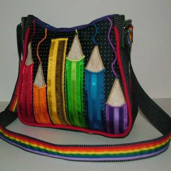 Small Navy & multi coloured Ribbon Pencil Handbag