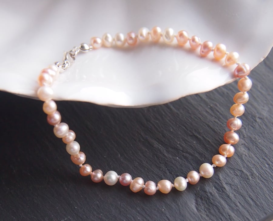 Delicate natural pearl and sterling silver bracelet