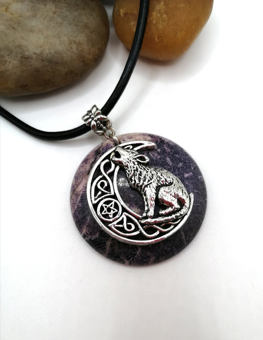 Fossilised Coral Wolf Necklace