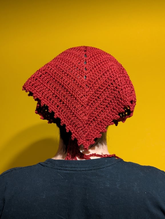Red Crochet Bandana Handmade Picot edging