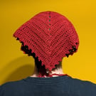 Red Crochet Bandana Handmade Picot edging