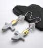 white and gold glass and ceramic bird earrings - Image 2