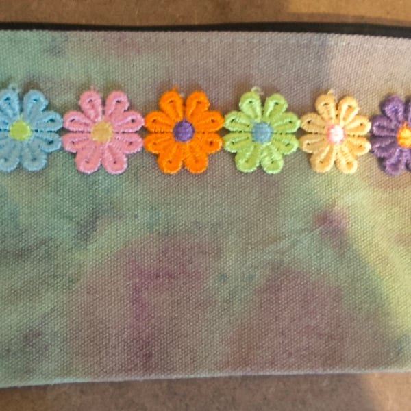 Small pink blue green and yellow zipper pouch 