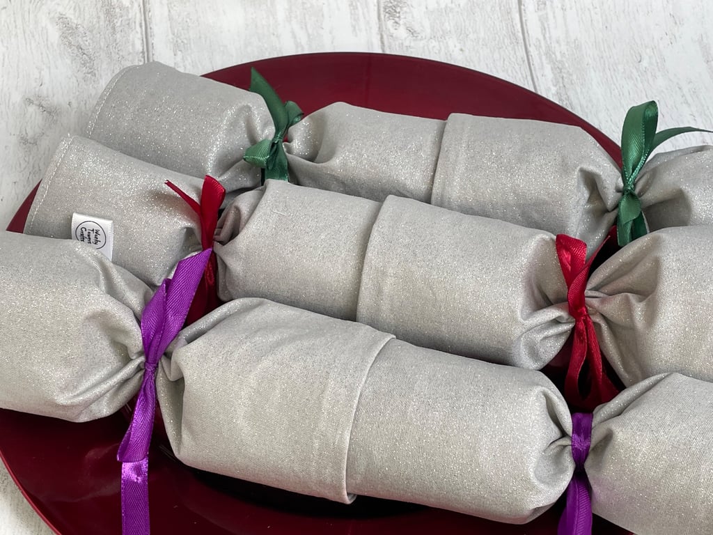 Set of three reusable Christmas crackers - sparkly silver