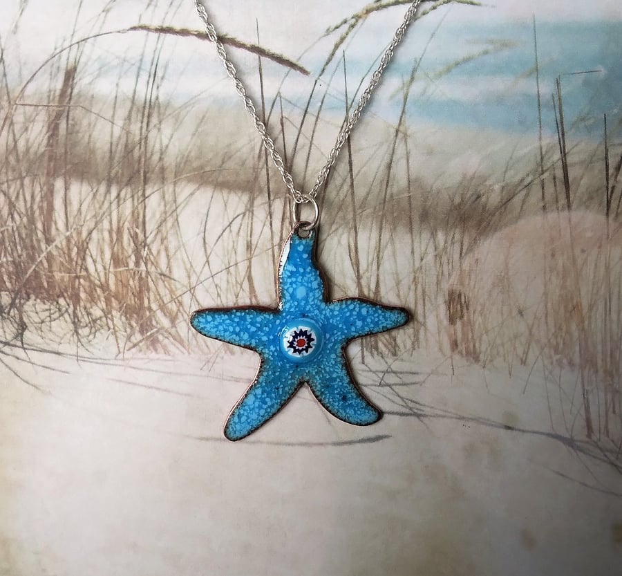 Starfish pendant in enamelled copper 224