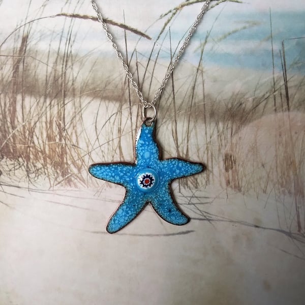 Starfish pendant in enamelled copper 224