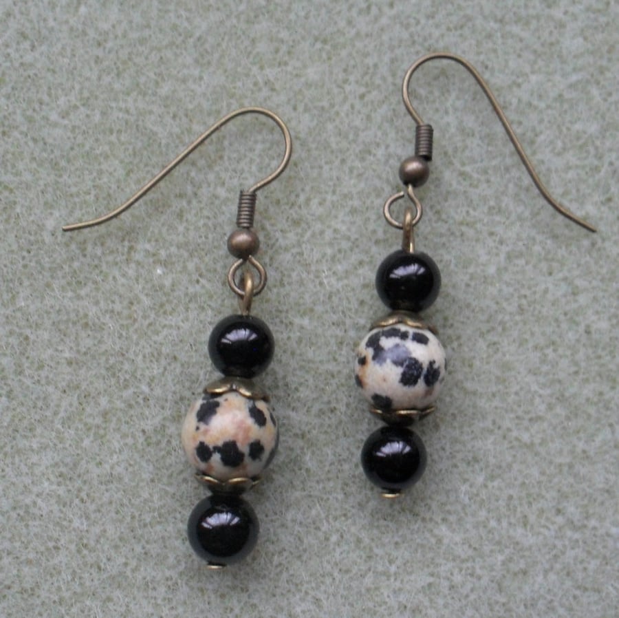 Black Onyx and Dalmatian Jasper Earrings