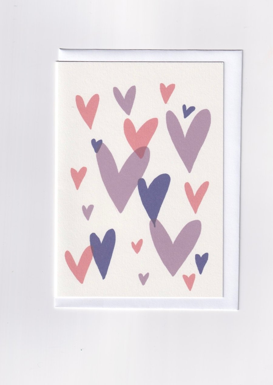 Valentines Card . Heart Print Greetings Card. Wedding Card