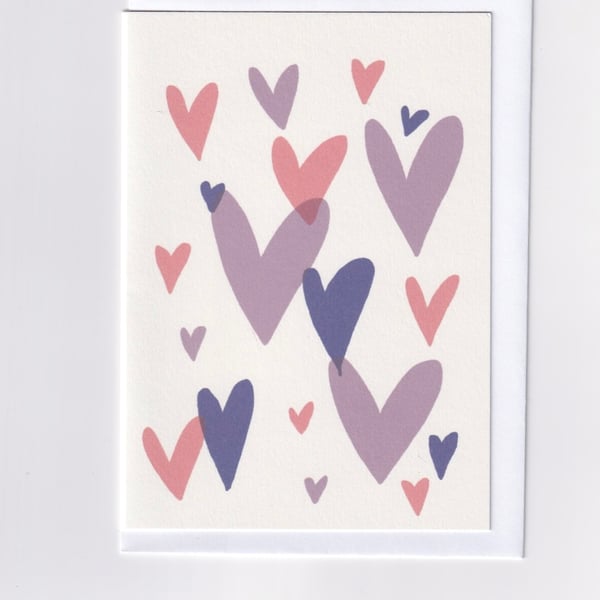 Valentines Card . Heart Print Greetings Card. Wedding Card