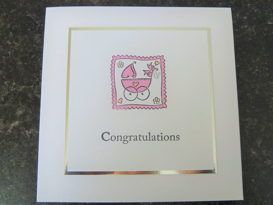 pink pram baby card